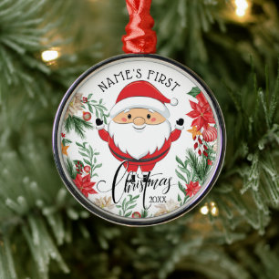 Weihnachtsmann und Poinsettia Baby's erstes Weihna Ornament Aus Metall