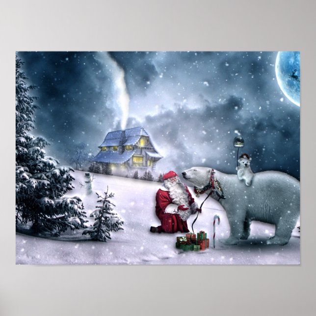 Weihnachtsmann und Polar-Bär Poster (Vorne)