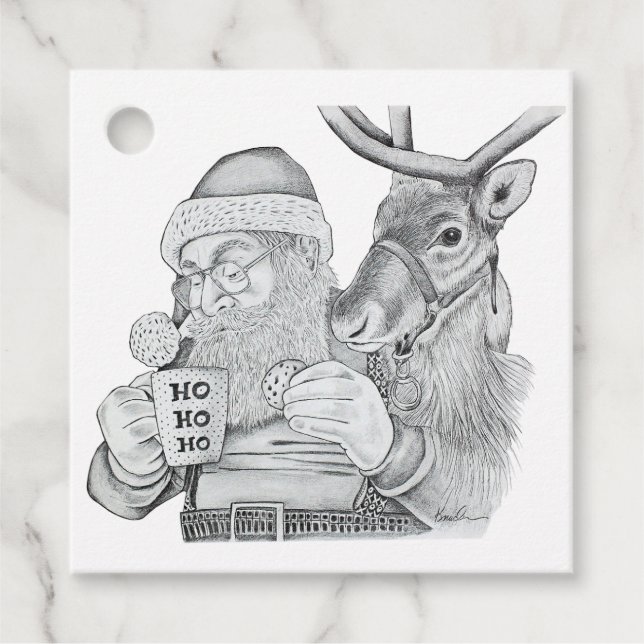 Weihnachtsmann und Reindeer Geschenkanhänger (Vorderseite)