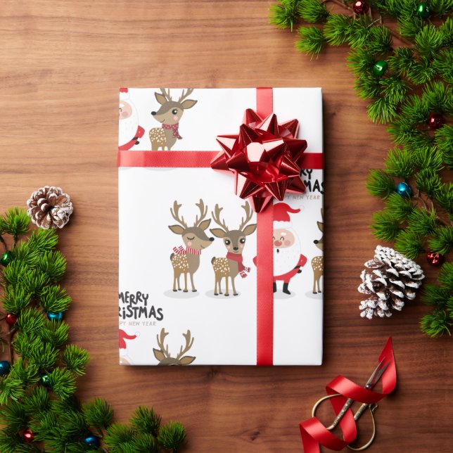 Weihnachtsmann und Reindeer - Niedliche Weihnachte Geschenkpapier (Feiertagsgeschenk)