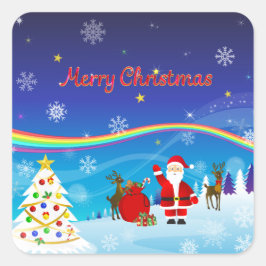 Weihnachtsmann und Reindeer Quadratischer Aufkleber