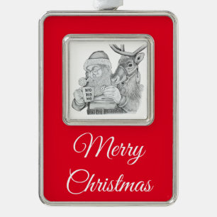 Weihnachtsmann und Reindeer Rahmen-Ornament Silber
