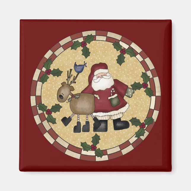 Weihnachtsmann und Reindeer Weihnachtsmagnet Magnet (Vorne)