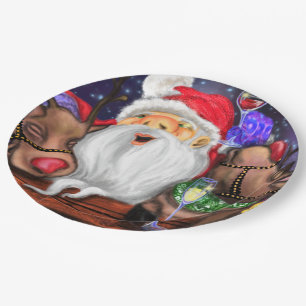 Weihnachtsmann und Reindeers Funny Christmas Paper Pappteller