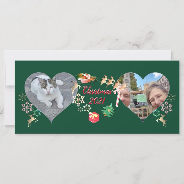 Weihnachtsmann und Rentier 2 Fotos Gruß (Vorderseite)