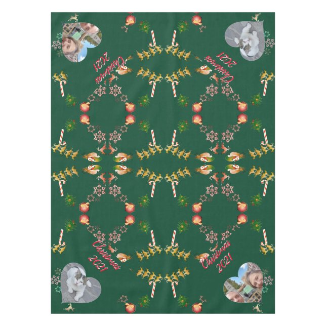 Weihnachtsmann und Rentier 2 Fotos Tischdecke (Vorderseite)