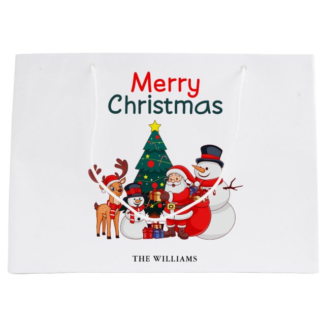 Weihnachtsmann und Rentier Festliche Weihnachten Große Geschenktüte (Vorderseite)