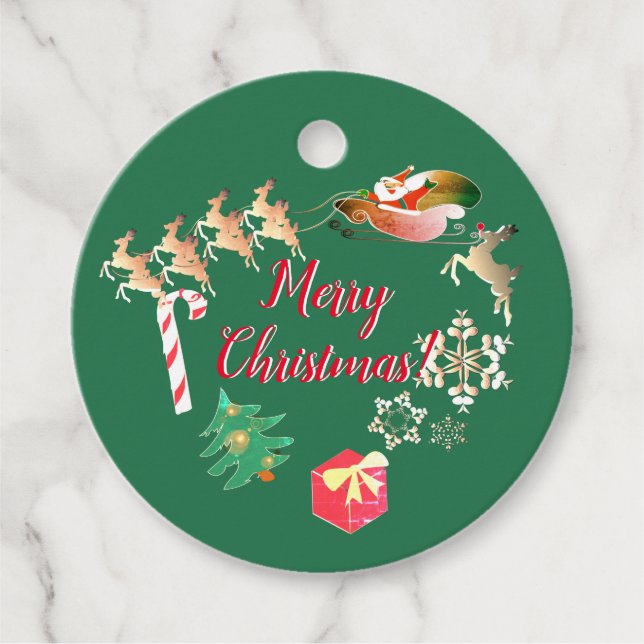 Weihnachtsmann und Rentier Geschenkanhänger (Vorderseite)