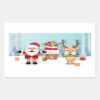 Weihnachtsmann und Rentier Rechteckiger Aufkleber