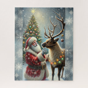Weihnachtsmann und Rentier, Schneewald, Weihnachts Puzzle