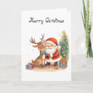 Weihnachtsmann und Rentier skurrile Grußkarte Karte