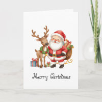 Weihnachtsmann und Rentier skurrile Grußkarte