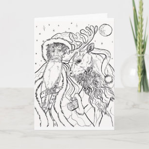 Weihnachtsmann und Rentiere Farbe für Weihnachten Karte