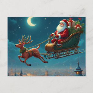Weihnachtsmann und Rentiere Feiertagspostkarte