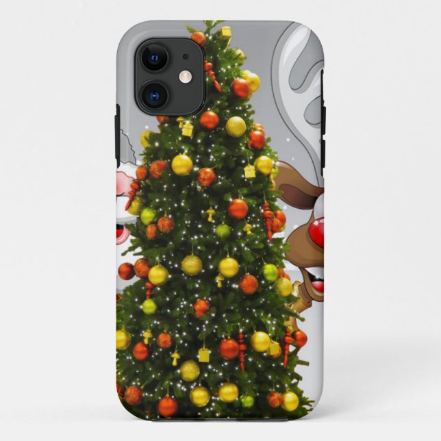 Weihnachtsmann und Rentiere hinter einem Weihnacht Case-Mate iPhone Hülle (Rückseite)