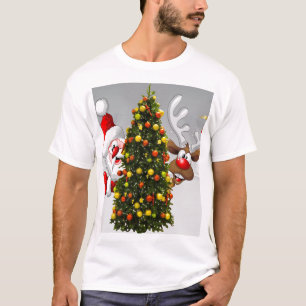Weihnachtsmann und Rentiere hinter einem Weihnacht T-Shirt