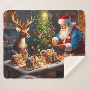 Weihnachtsmann und Rentiere machen Lebkuchenhaus Sherpadecke