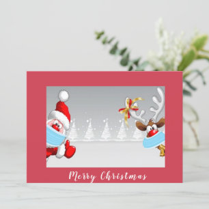 Weihnachtsmann und Rentiere mit Koronenmaske-Weihn Karte