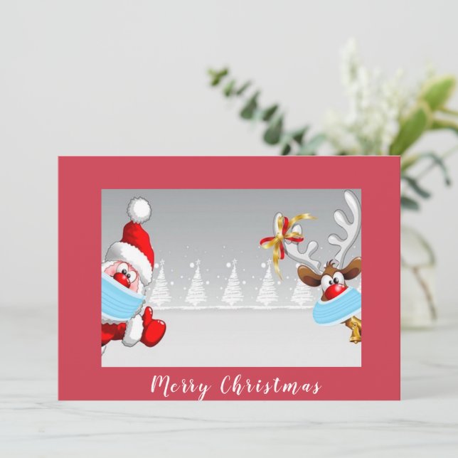 Weihnachtsmann und Rentiere mit Weihnachtsbrillen Karte (Stehend Vorderseite)