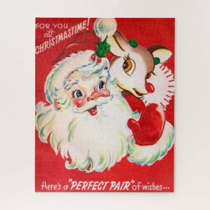 Weihnachtsmann und Rentiere Retro Vintage Puzzle