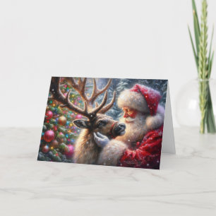 Weihnachtsmann und Rentiere, Schneewald, Weihnacht Feiertagskarte