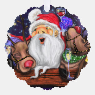 Weihnachtsmann und Rentiers Weihnachtsschmuckkarte Ornament Karte