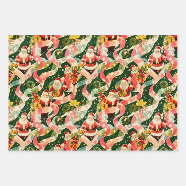 Weihnachtsmann und Ribbons Geschenkpapier Set (Vorderseite)