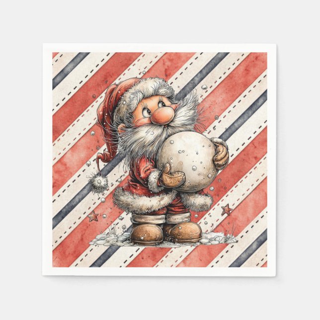 Weihnachtsmann und riesiger Schneeball Serviette (Vorderseite)
