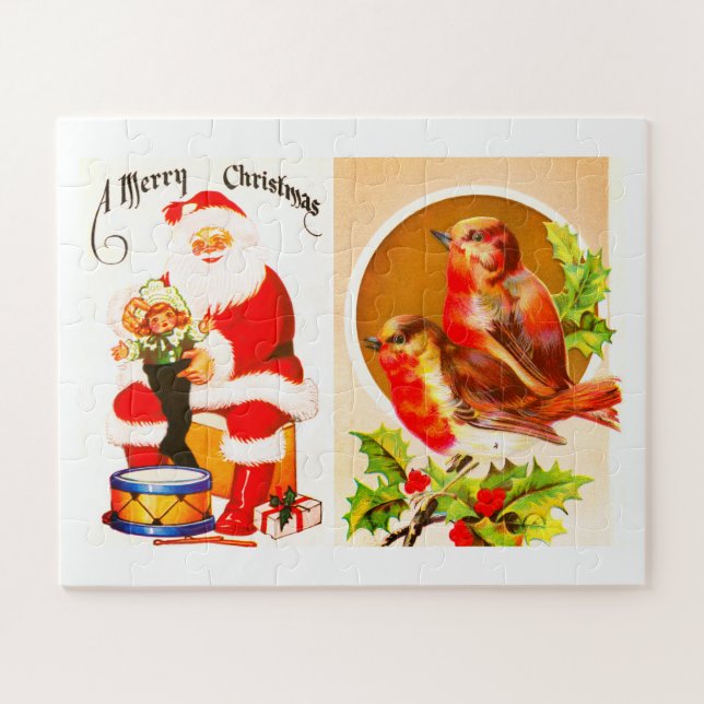 Weihnachtsmann und Robins Frohe Weihnachten Puzzle (Horizontal)