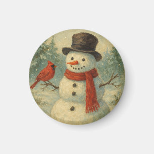 Weihnachtsmann und roter Vogel im Vintage-Stil Magnet