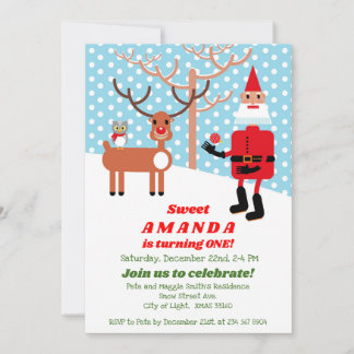 Weihnachtsmann und Rudolph erste Geburtstagsparty Einladung