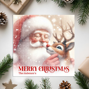 Weihnachtsmann und Rudolph individuelles Puzzle to