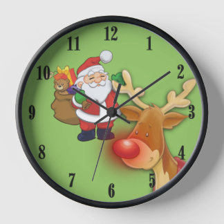 Weihnachtsmann und Rudolph Weihnachtsmauer Wanduhr