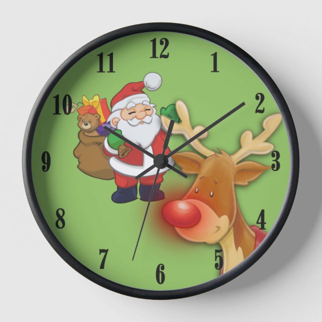 Weihnachtsmann und Rudolph Weihnachtsmauer Wanduhr (Vorderseite)