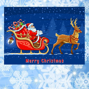 Weihnachtsmann und Schlitten mit Unterschrift Süße Karte