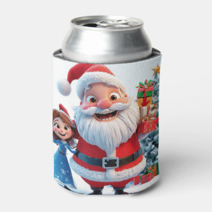 Weihnachtsmann und Schneemädchen feiern Weihnachte Dosenkühler