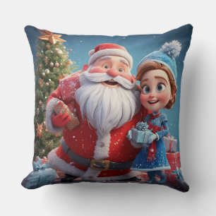 Weihnachtsmann und Schneemädchen feiern Weihnachte Kissen