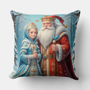 Weihnachtsmann und Schneemädchen feiern Weihnachte Kissen