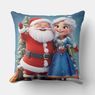 Weihnachtsmann und Schneemädchen feiern Weihnachte Kissen