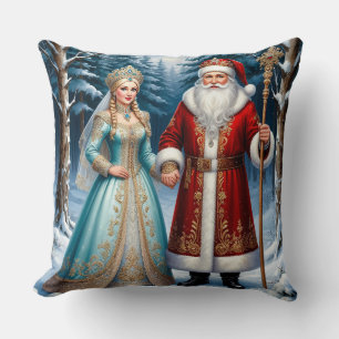 Weihnachtsmann und Schneemädchen feiern Weihnachte Kissen
