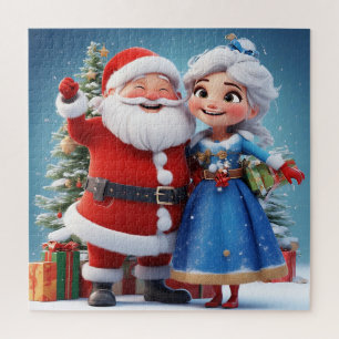 Weihnachtsmann und Schneemädchen feiern Weihnachte Puzzle