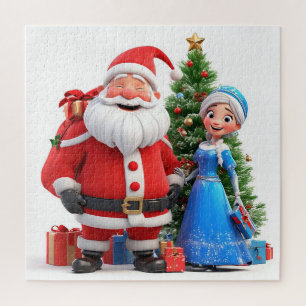 Weihnachtsmann und Schneemädchen feiern Weihnachte Puzzle
