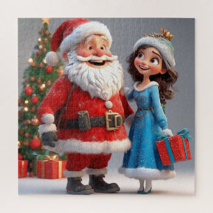 Weihnachtsmann und Schneemädchen feiern Weihnachte Puzzle