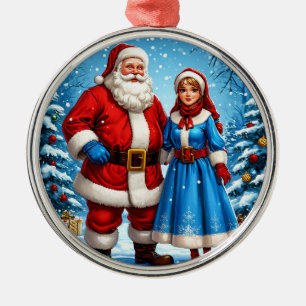 Weihnachtsmann und Schneemädchen Ornament Aus Metall