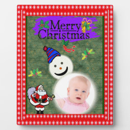 Weihnachtsmann und Schneemann bringen Weihnachten  Fotoplatte