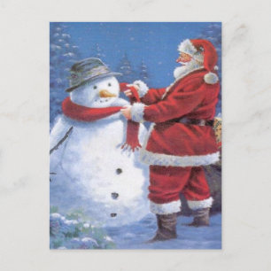 Weihnachtsmann und Schneemann Feiertagspostkarte