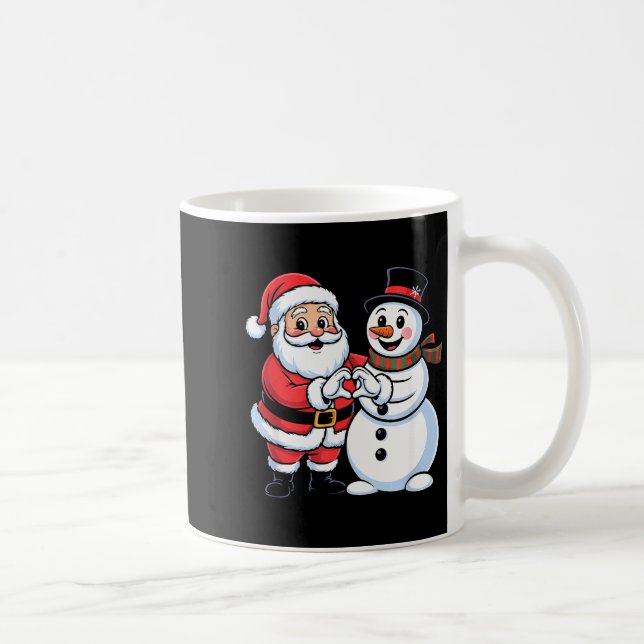 Weihnachtsmann und Schneemann Herz Hand Zeichen We Kaffeetasse (Rechts)