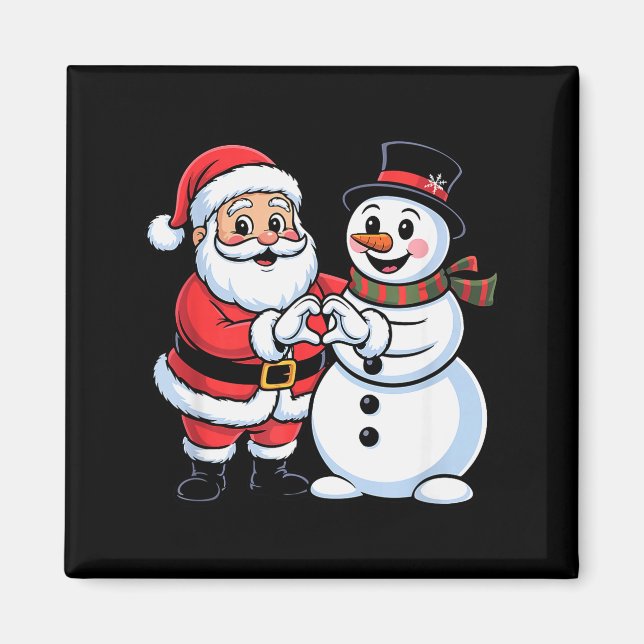 Weihnachtsmann und Schneemann Herz Hand Zeichen We Magnet (Vorne)