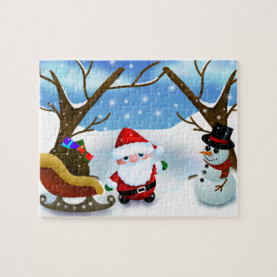 Weihnachtsmann und Schneemann im Winter Puzzle