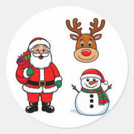 Weihnachtsmann und Schneemann Runder Aufkleber